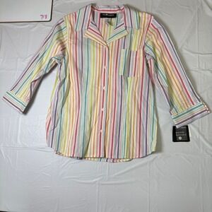 Sag Harbor Sport Womens Striped Button Down‎ Shirt Multi Color Small NWT